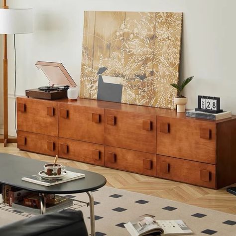 Latitude Run® Shavada 91.32'' W Four-Piece Storage, TV Stands - Wayfair Canada Mid Century Tv Stands, Mcm Credenza, Wooden Tv Console, Living Room Accent Pieces, Credenza Wood, Midcentury Tv Stand, Mid Century Tv, Tv Stand Brown, Tv Stand Wayfair