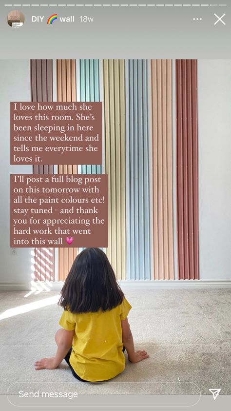 Rainbow Slat Wall, Girls Room Paint Colors, Striped Accent Wall, Boho Girls Room, Rainbow Playroom, Magical Room, Big Kids Room, Toddler Girl Room, Pastel House