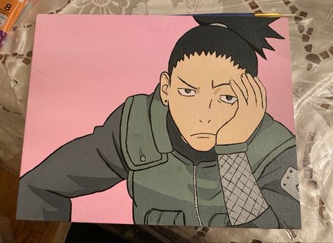 Shikamaru Canvas Painting, Shikamaru Painting, Naruto Painting Easy, Anime Canvas Painting Easy, Simple Anime Painting, Anime Painting Ideas, Anime Paintings Canvases, Shikamaru Wallpaper, Anime Canvas Painting