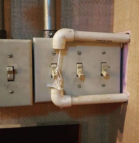 Laziness: The mother of invention Ingenieur Humor, Electrician Humor, Haidar Ali, Remote Light Switch, Safety Fail, Construction Fails, Trap Door, Electrical Projects, Lazy People