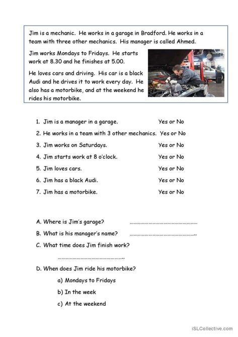 Jobs Reading Comprehension, Yes No Questions Worksheet, Yes No Questions, Yes Or No Questions, English Reading, Esl Worksheets, Comprehension Questions, Reading Comprehension, Texts