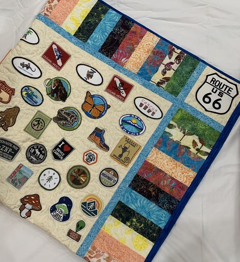 Collect your patches from travels, and keep forever on a personalized Tumbleweed Quilt. Patch Blanket, Crafts For A Rainy Day, Patches Display, Memory Ideas, Do It For Yourself, Pleasant Grove, Travel Patches, Vinyl Sticker Design, Keepsake Quilting