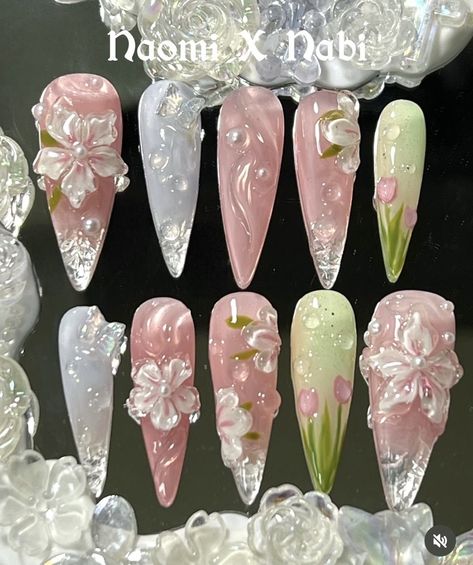 Nails Design Wedding, Party Nail Design, Deco Nails, Nail Store, Gel Press On Nails, Luxury Press On Nails, Flower 3d, Hot Pink Flowers, Gel Press