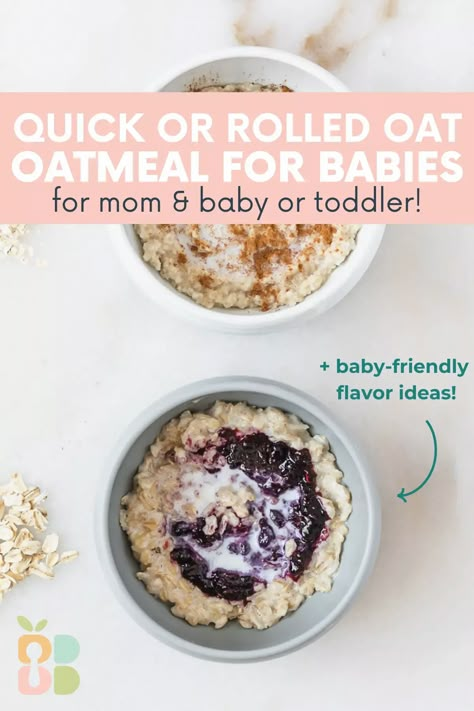 Baby Oatmeal: How To Make Oatmeal for Babies Using Regular Oats (6 months +) - Baby Led Bliss Baby Food 11 Month Old Meals, Oatmeal For 12 Month Old, Infant Oatmeal Recipes, Blw Oatmeal Recipes, Blw Oatmeal, How To Make Baby Oatmeal, Oats For Babies, Oatmeal For Toddlers, Baby Overnight Oats