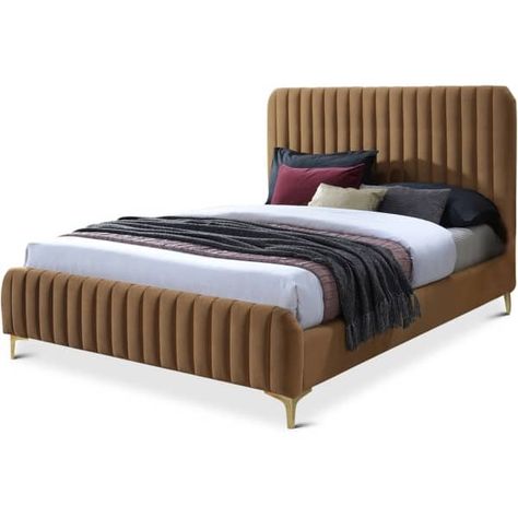 Antonina Mid-Century King Platform Bed in Cognac Tan - On Sale - Bed Bath & Beyond - 35934629 Faux Leather Bed, Affordable Mid Century Modern Furniture, Tufted Bed Frame, Affordable Sofa, Modern Style Bedroom, Modern Platform Bed, King Platform Bed, Queen Platform Bed, Leather Bed