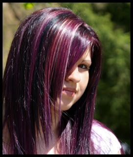 Cosmetology Makeup, Purple Hair Highlights, Rave Scene, Hair Color Pictures, Salon Hair Color, Goth Scene, Purple Highlights, Fun Hair, Pretty Hair Color