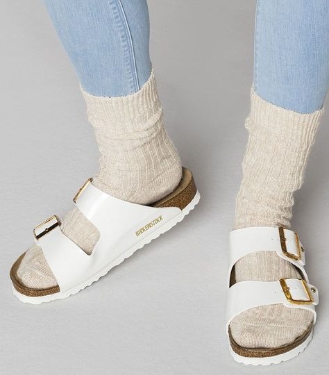 Socks And Birkenstocks, White Birkenstock, Birkenstock Sandals Women, White Birkenstocks, Birkenstock Outfit, Shoe Care Kit, Two Strap Sandals, Birkenstock Sandals, Care Kit