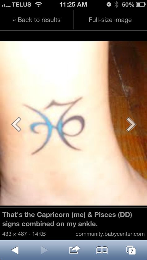 Capricorn and Pisces glyph together Capricorn And Pisces Tattoo, Capricorn Glyph, Capricorn And Pisces, Capricorn Star Sign, Pisces And Capricorn, Pisces Tattoos, Pieces Tattoo, Tattoo Symbols, Symbolic Tattoos