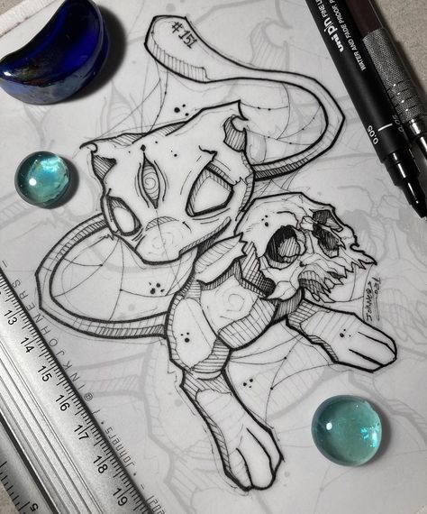 Pokemon Sketch, Creepy Drawings, Pokemon Tattoo, Sketch Tattoo, Sketch Tattoo Design, Dark Art Tattoo, Drawing On Paper, Tattoo Art Drawings, Cartoon Tattoos