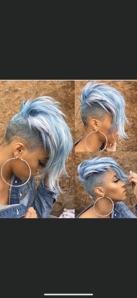 Hair Color Unique Short, Pixie Hair Color Ideas Funky Hairstyles, Dyed Hair For Dark Skin, Creative Hair Color Short, Funky Hair Color Ideas, Funky Hair Colors, Hair Color For Dark Skin, Hair Color Unique, Shaved Side Hairstyles