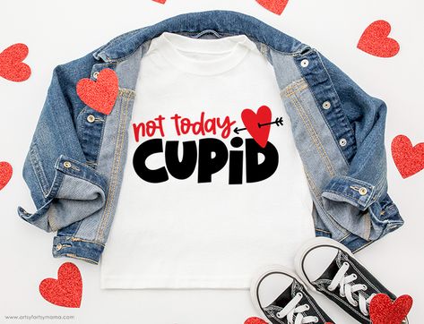 Not Today Cupid SVG + 18 Free Valentine Cut Files | artsy-fartsy mama Kids Valentines Shirts, Toddler Valentines, Truck Shirts, Svg Kids, Valentines For Boys, Valentines Outfits, Girls Valentines, Valentine's Day Outfit, Valentines Svg