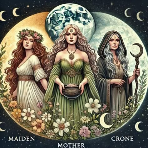 The Maiden The Mother The Crone, Celtic Triple Goddess, Maiden Mother Crone Tattoo, Hecate Goddess Art, Mother Hecate, Triple Goddess Art, Hekate Art, Luna Goddess, Triple Goddess Symbol