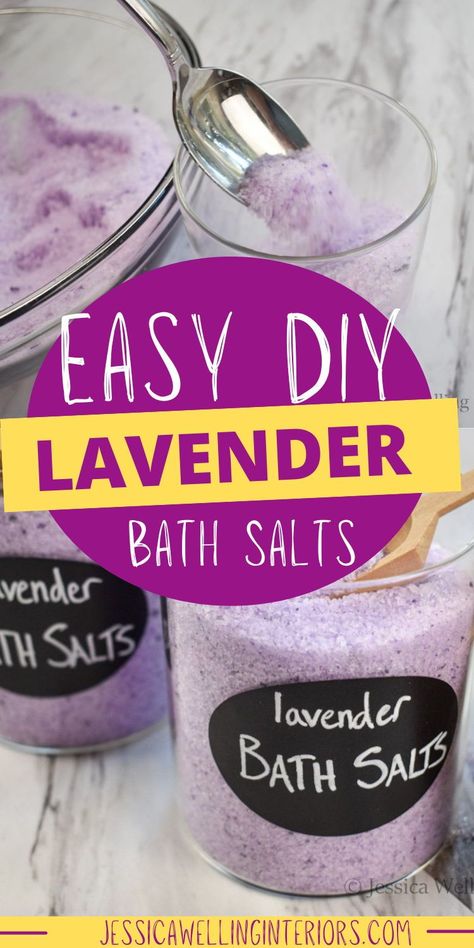 DIY Lavender Bath Salt Recipe. These pretty lavender bath salts smell just as good as they look. They make great gifts for Mother’s Day, Christmas, Valentine’s Day, etc. Diy Lavender Bath Salts, Bath Salt Recipe, Bath Recipes Diy, Lemon Bath, How To Make Bubbles, Bath Salts Recipe, Diy Lavender, Bath Salts Diy, Chalkboard Stickers