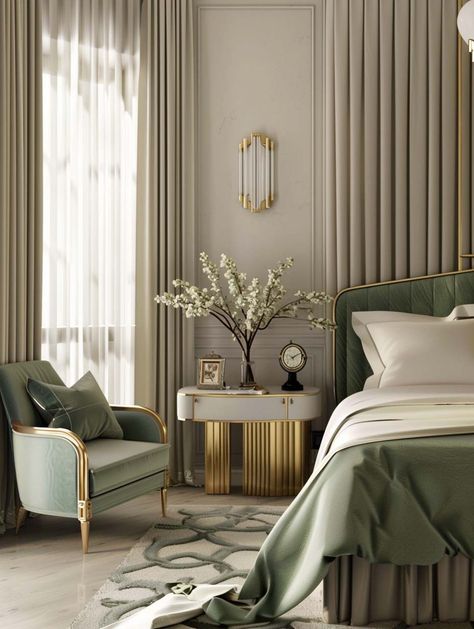 20. Sage Green Bedroom Modern, Sage Green Gold Bedroom, Seafoam Bedroom, Sage Green And Cream Bedroom, Green And Cream Bedroom, Green Bedroom Modern, Green And White Bedroom, Olive Green Bedrooms, Sage Bedroom