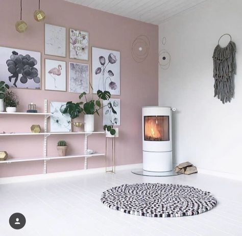 Dusty pink feature wall Wall Painting On Pink Wall, Pink Feature Wall Living Room, White Room With Pink Accent Wall, Dusty Pink Accent Wall, Dusty Rose Accent Wall, Pink And Grey Bedroom Walls, Pink Feature Wall Bedroom, Blush Pink Accent Wall, Dusty Pink Room