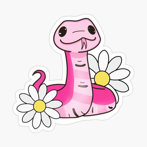 Get my art printed on awesome products. Support me at Redbubble #RBandME: https://www.redbubble.com/i/sticker/Cute-Pink-Snake-by-GigglesDesigns/160435813.EJUG5?asc=u Cute Snake Stickers, Cute Snake Art, Cute Stickers To Print, Cute Pink Stickers, Stickers Rosa, Snake Cute, Snake Pink, Snake Sticker, Pink Stickers