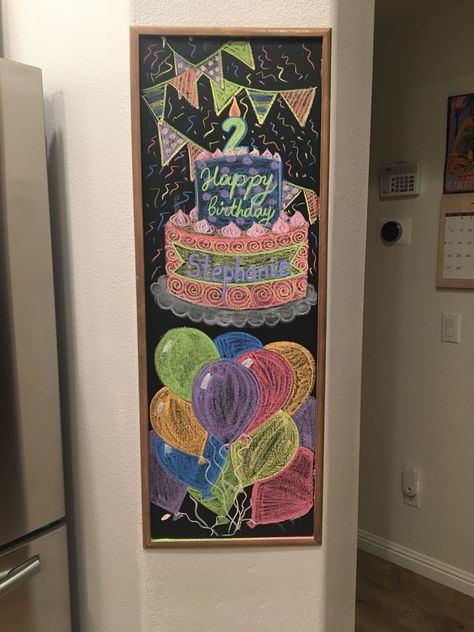 Chalkboard Birthday Art, Happy Birthday Dry Erase Board Ideas, Happy Birthday Window Art, Chalk Art Birthday, Happy Birthday Black Board Ideas, Happy Birthday Chalk Art, Happy Birthday Chalkboard Art, Chalk Happy Birthday, Birthday Chalk Art