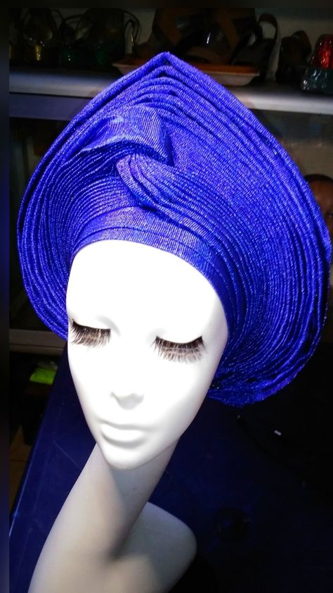 Blue Fascinator Hats, Blue Aso Oke, Gele Styles, Nigerian Gele, African Head Scarf, African Head Dress, Harlem Nights, Couture Hats, Hair Scarf Styles