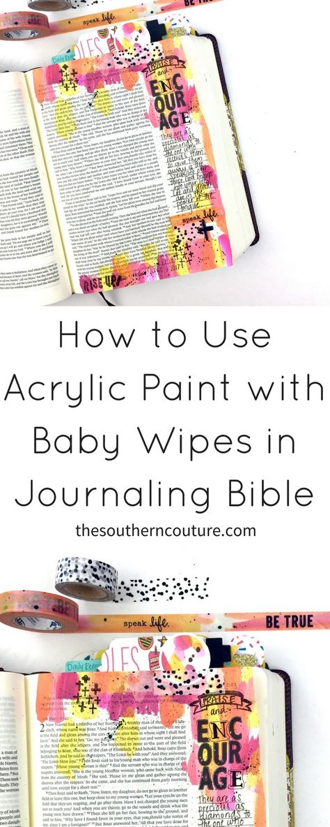 How to Use Acrylic Paint with Baby Wipe Technique for Bible Journaling Bible Journaling For Beginners, Bible Journaling Supplies, Bible Journaling Ideas Drawings, Inspire Bible Journaling, Bible Coloring Pages, Baby Wipe, Journaling Bible, Bible Study Journal, Bible Coloring