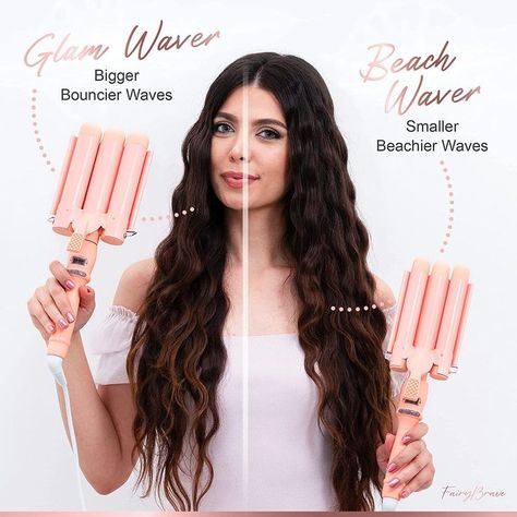 3 Barrel Curling Iron, Triple Hair Waver & Crimper Wand for Beach Waves, Ceramic Tourmaline with Adjustable Temperature Hair Crimped Styles, Wave Barrel Hair, Hair Crimper Styles Waves Hairstyles, Three Prong Iron Waves, Large Crimped Waves, Crimp Wave Hair, Triple Curling Iron Waves, How To Use A 3 Barrel Waver, How To Use A 3 Barrel Curling Iron