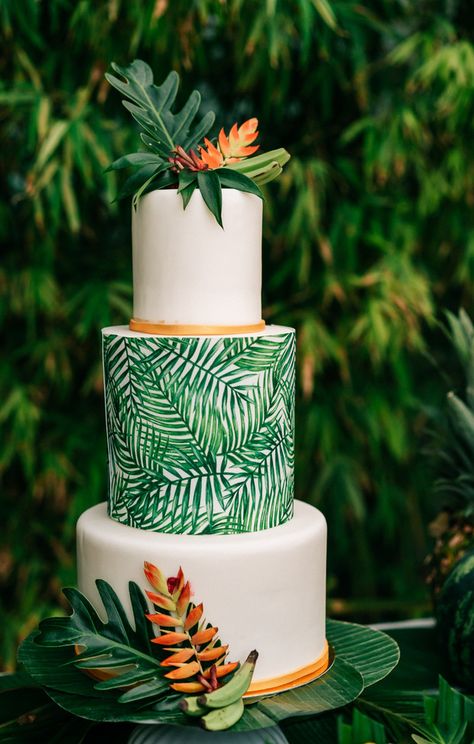 Vibrant Tropical Wedding Ideas #tropicalweddingideas #weddingcake #tropicalweddingcake Jungle Wedding Cake, Vibrant Tropical Wedding, Tropical Birthday Cake, Havana Nights Party Theme, Tropical Wedding Ideas, Tropical Wedding Cake, Hawaii Beach Wedding, Tropical Birthday Party, Wedding Collage