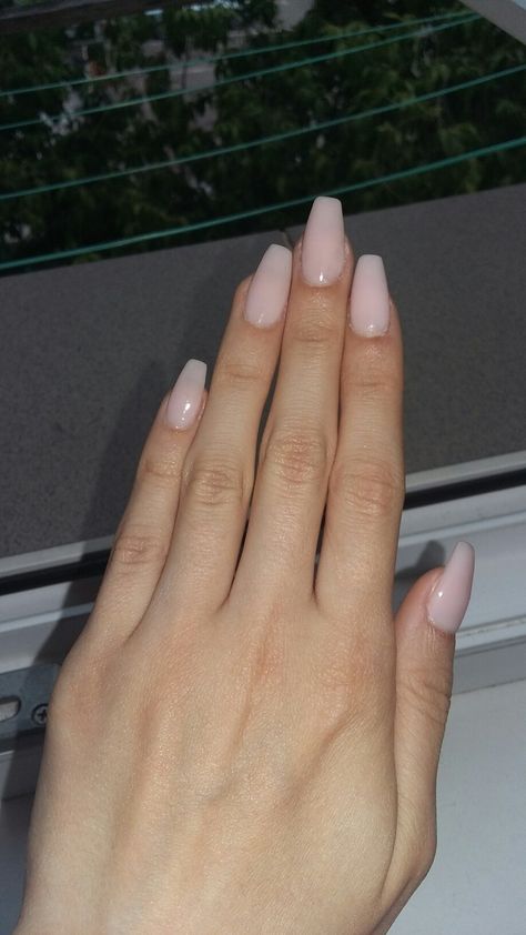 Coffin Milky Pink Nails, Pale Skin Acrylic Nails, Pale Pink Ballerina Nails, Acrylics For Pale Skin, Dusty Rose Prom Nails, Light Pink Nails Pale Skin, Long Pale Pink Nails, Barely Pink Nails, Pink Ballerina Nails Medium