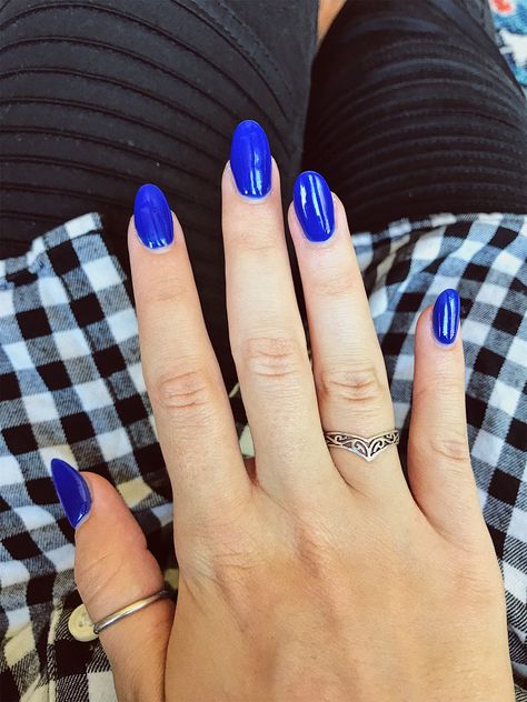 Almond royal blue acrylic nails Almond Royal Blue Nails, Blue Acrylic Nails Almond, Royal Blue Acrylic Nails, Blue Nails Almond, Nails Royal Blue, Acrylic Nails Almond, Cute Almond Nails, Blue Christmas Nails, Acrylic Nails Almond Shape