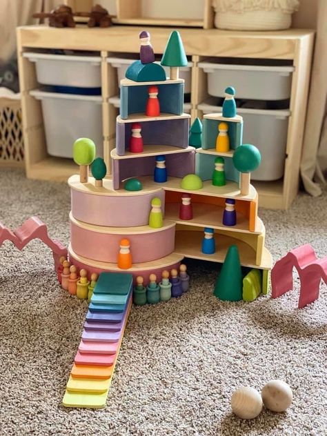 Grimms Pastel Rainbow Ideas, Grimms Wooden Toys Ideas, Rainbow Wooden Toys, Grimms Toys Ideas, Rainbow Stacker Ideas, Diy Grimms Toys, Grimms Wooden Toys, Diy Wood Toys For Kids, Grimm Toys