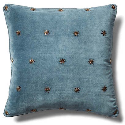 Embroidered Star 20x20 Pillow, Slate Gray Velvet from One Kings Lane Pillow Reference, Puffy Stars, Cushion Corner, Joanna Buchanan, Beaded Stars, Throw Pillow Collections, Star Candle Holder, American Flag Decor, Serena And Lily