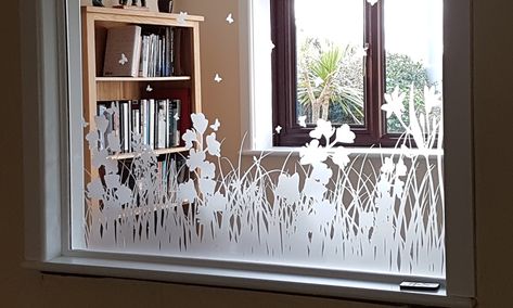 Balcony Glass Design, Etching Designs, Glass Etching Designs, Etched Glass Door, Glass Door Design, Sandblasted Glass, Contemporary Glass Art, Privacy Glass, Flowers And Butterflies