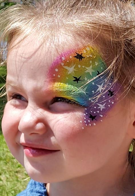 Face Painting Images, Rainbow Face Paint, Mermaid Cat, Rainbow Face, Disco Theme, Science Party, Painted Rainbow, Rock Face, Face Painting Designs