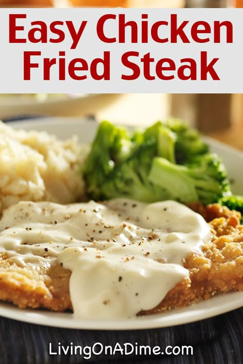 Easy Chicken Fried Steak Recipe Easy Chicken Fried Steak, Chicken Fried Steak And Gravy, Fried Steak And Gravy, Chicken Fried Steak Easy, Steak And Gravy Recipe, Steak And Gravy, Chicken Fried Steak Recipe, Fried Steak Recipes, Country Fried Steak