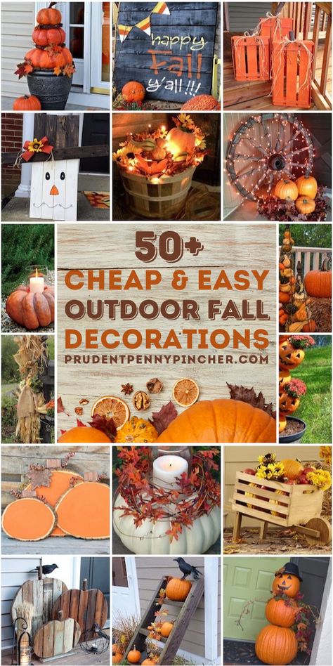 Get your home ready for autumn with these cheap and easy outdoor DIY fall decorations. There are outdoor fall decor ideas for the porch, yard, and front door. Easy Outdoor Diy, Diy Fall Decorations, Fall Yard Decor, Outdoor Fall Decor Ideas, Outdoor Fall Decor, Fall Yard, Outside Fall Decor, Halloween Decor Diy, Ready For Autumn