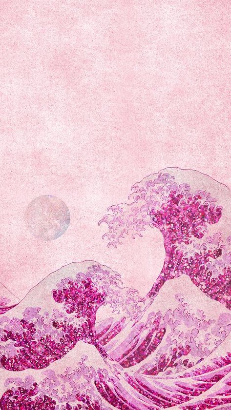 Wave Phone Wallpaper, Pink Geometric Wallpaper, Pink Iphone Wallpaper, Iphone Wallpaper Pink, Wave Wallpaper, Asian Wallpaper, Japanese Wave, Japanese Drawings, Pink Ocean