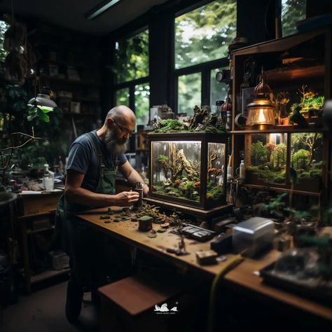 Jurassic Terrarium, Aquarium Office, Insect Terrarium, Enjoy Work, Dark Academia Home, Conservatory Greenhouse, Workshop Layout, Mini Aquarium, Reptile Room