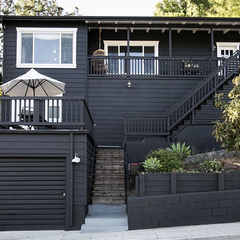 8 Black Home Exteriors That Will Convince You to Cross Over to the Dark Side Dark Home Exterior, Black Home Exterior, Nordic Noir, Black Paint Color, Black Houses, Paint Your House, Dark House, Paint It Black, Dark Home