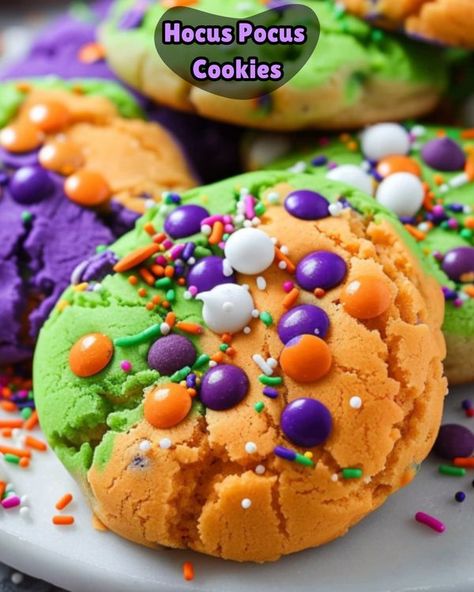 Recipes Lovers with Olivia | 🍪✨ Hocus Pocus Cookies ✨🍪 | Facebook Hocus Pocus Desserts, Hocus Pocus Cookies, Baked Dessert Recipes, Halloween Food, Fun Treats, Great Desserts, Bake Sale, Cookies Ingredients, No Bake Cookies