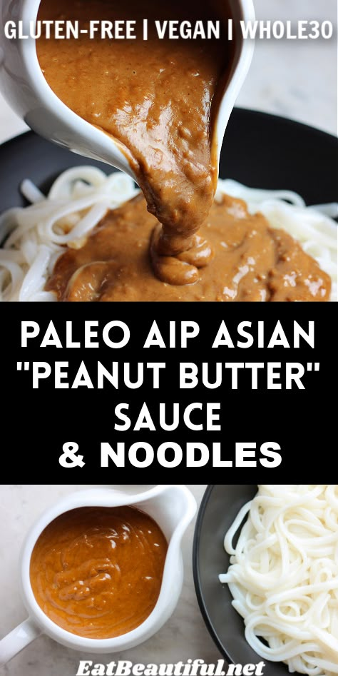 Paleo AIP Asian "Peanut Butter" Sauce & Noodles (made with Tiger Nut Butter, Gluten-free, Incredible!) Tigernut Butter Recipe, Aip Curry Recipes, Aip Lunches, Paleo Asian Recipes, Paleo Noodles, Aip Sauces, Aip Foods, Autoimmune Diet Recipes, Aip Recipe