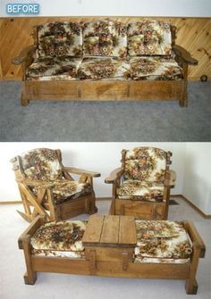 Wooden Couch, 70s Furniture, Wood Living Room, Wood Furniture Living Room, Upholstered Couch, Outdoor Furniture Design, Patio Furniture Cushions, Cheap Furniture, Furniture Makeover Diy