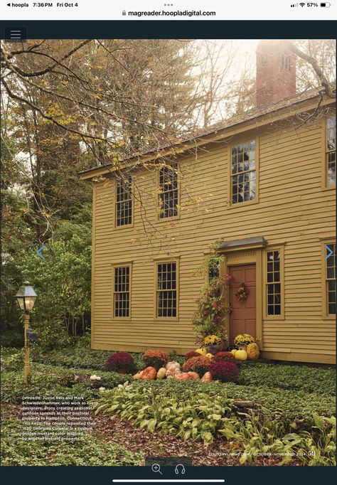 Brown House Exterior, Exterior Paint Colours, Yellow House Exterior, Primitive Country Homes, Yellow Paint Colors, Best Exterior Paint, House Paint Color Combination, Saltbox Houses, Modern Colonial