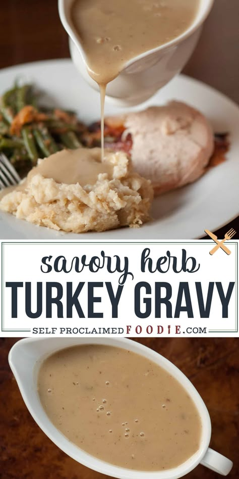 Savory Herb Turkey Gravy is the absolute best homemade turkey gravy from turkey drippings that you can serve with your Thanksgiving dinner. Gravy From Turkey Drippings, Giblet Gravy Recipe, Turkey Giblet Gravy, Easy Homemade Gravy, Turkey Gravy Recipe Easy, Best Turkey Gravy, Turkey Gravy From Drippings, Turkey Gravy Easy, Homemade Turkey Gravy