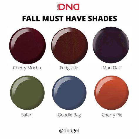 🍁🤧🤎 Fall is around the corner- feel the autumn breeze with our top 6 #DNDGelPolish Fall Shades every year! Available in Gel Polish and… | Instagram Fall Nails Dc Gel, Deep Fall Nails, Fall Nail Colors Pedicure, Fall Gradient Nail Colors, Fall Nail Polish Ideas, Dnd Fall Nails, Fall Shellac Nails Colors, Fall Nail Colors Dnd, Fall Nail Colors Dnd Gel