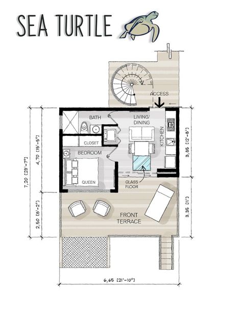 Tiny overwater bungalow in Belize Beach Bungalow Design, Resort Cottage, Bali Apartment Design, Beach Cottage Layout, Resort Cottages Design Plan, Beach Bungalow Floor Plans, Vacation House, Small Beach Bungalow Floor Plans, Small Tropical House Design Floor Plans