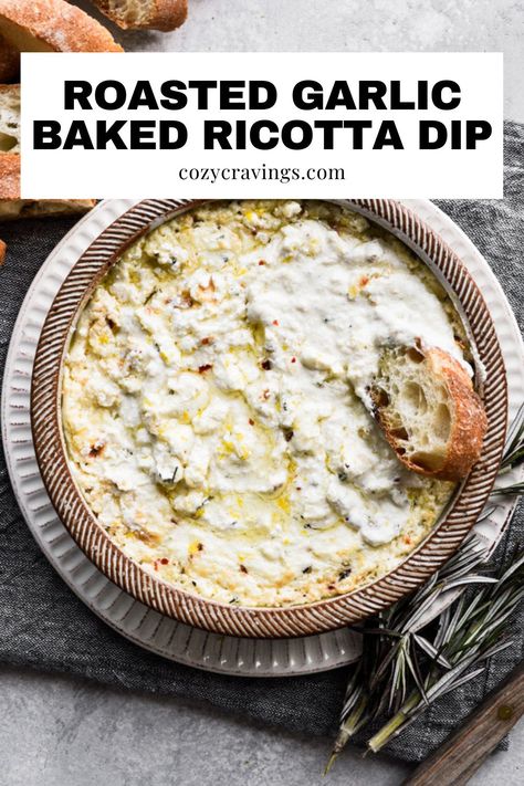 Ricotta Garlic Bread, Dip For Crusty Bread, Roasted Garlic Cheese Dip, Baked Riccota Cheese Dip, Whipped Ricotta With Garlic And Herb Dipping Oil, Dips With Crusty Bread, Baked Garlic Dip, Ricotta Bread Dip, Roasted Garlic Appetizer Recipes