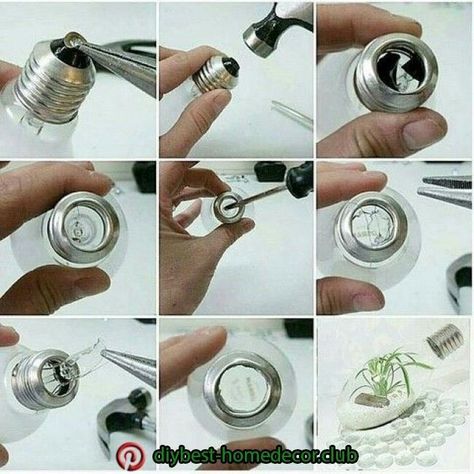 Diy Light Bulb Crafts, Recycled Light Bulbs, Diy Light Bulb, Light Bulb Art, Light Bulb Crafts, Taman Air, Light Bulb Ornaments, Old Lights, Diy Upcycling