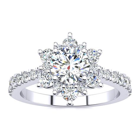 Flower Shaped Engagement Ring, Engagement Ring 2 Carat, Promise Rings Diamond, Halo Moissanite Engagement Ring, Flower Halo, Round Engagement Ring, Cute Engagement Rings, Moissanite Engagement Rings, Engagement Rings Affordable