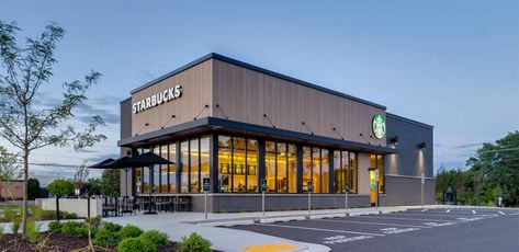 Starbucks to Transform U.S. Store Portfolio by Building on the Strength of Digital Customer Relationships and the Convenience of the Starbucks App - Starbucks Stories Store Building, Starbucks Store Design, Starbucks Store Design Interiors, Salon Exterior Design, Starbucks Building, 2 Story Cafe Exterior, Cafe Exterior Design Facades, Starbucks Building Design, Starbucks Exterior