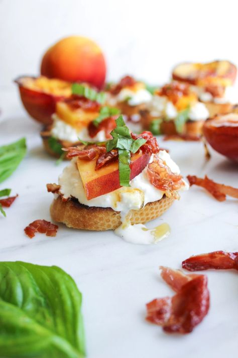 Peach Appetizer, Prosciutto Crostini, Peach Burrata, Crostini Appetizers, Crispy Prosciutto, Grilled Bread, Grilled Peaches, Cooking 101, Summer Eating