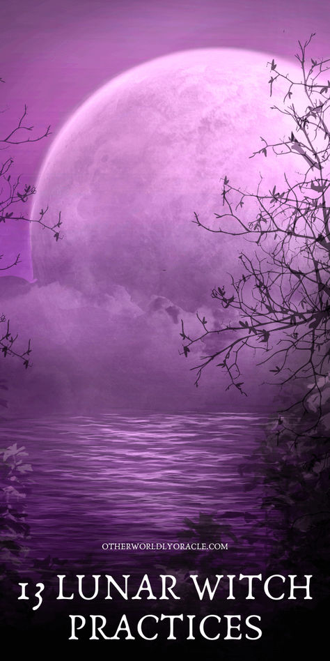 Are you a lunar witch? Here's 13 things to add to your lunar witchcraft practice! Lunar Witch Spells, What Is A Lunar Witch, Lunar Witch Aesthetic, Lunar Witchcraft, Luna Witch, Witchcraft Practice, Witch Purple, Cosmic Witch, Swamp Witch