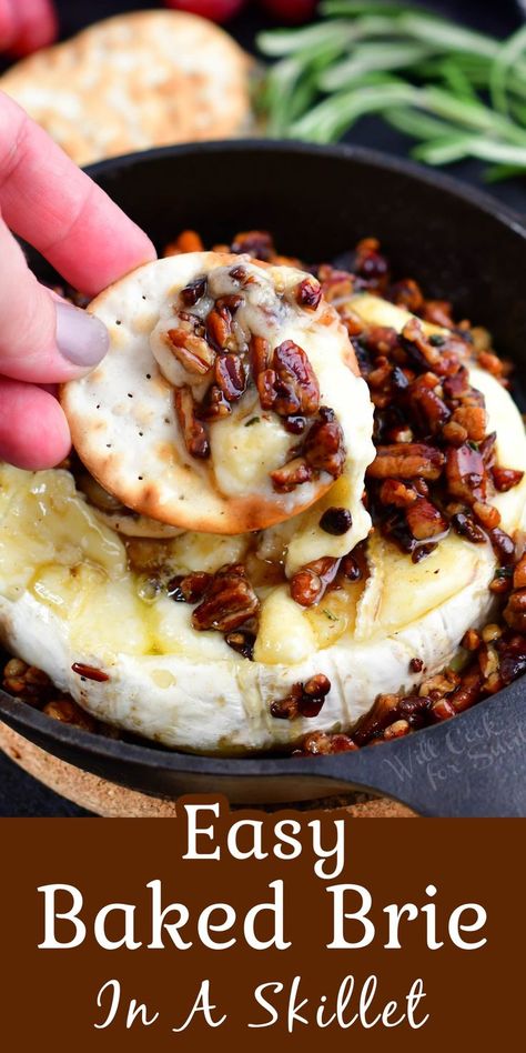 Baked Brie With Almonds And Honey, Brie With Brown Sugar And Pecans, Large Brie Wheel, How To Style Brie Cheese, Baked Brie Board Ideas, Honey Almond Baked Brie, How To Make Brie Cheese, Brie With Honey And Pecans, How To Cook Brie In The Oven